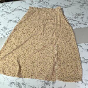 Romwe Midi Skirt Size Juniors Large Daisy Floral Zipper Slip Yellow Pink Y2K